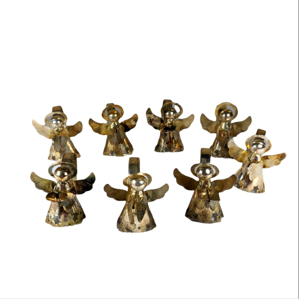Silver Plated Musical Instruments Caroling Angel Napkin Rings Holders Set Of 8